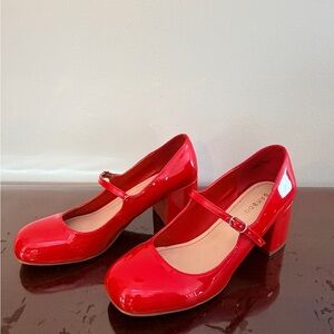 BAMBOO Shiny Red Mary Jane Heels